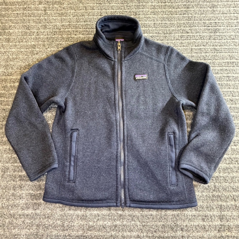 Boys 5/6 Patagonia Better Sweater Full-Zip Fleece Jacket Navy Blue Heather Knit
